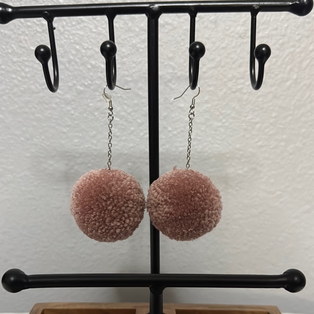 Elegant Pink Pom Pom Earrings
